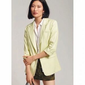 Maeve Anthropologie Linen Blend Roll-Sleeve Single-Breasted Blazer Size 14 plus